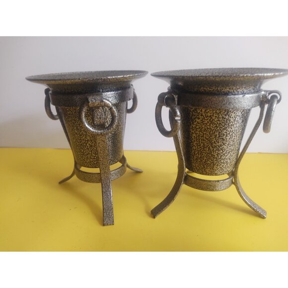 Decorative Ornate Powdered Black metal Vases/Candle Holder set(2) - Picture 9 of 12